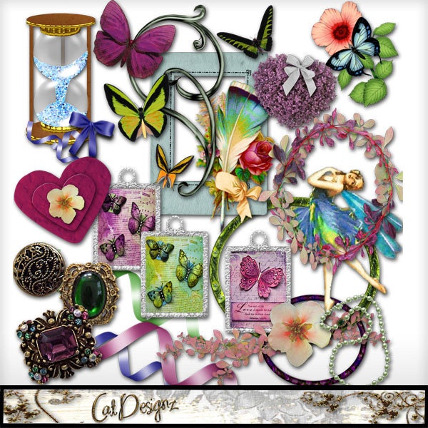 Butterfly Touch Embellishments Digital Scrapbooking by CatDesignz