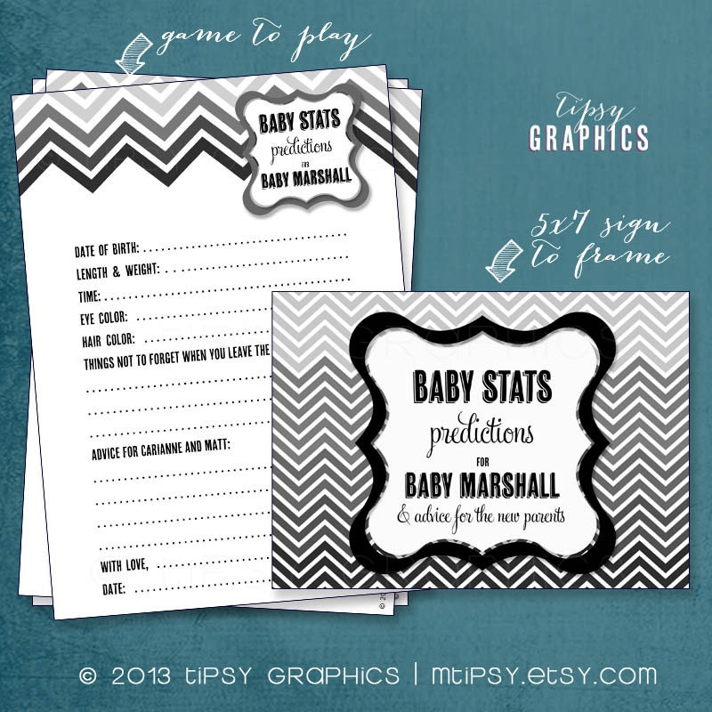 Chevron Black White Gray Baby Predictions Printable Cards. By Tipsy Graphics. Madlib. AdLib. Baby Wishes. Baby Statistics. Il_570xn