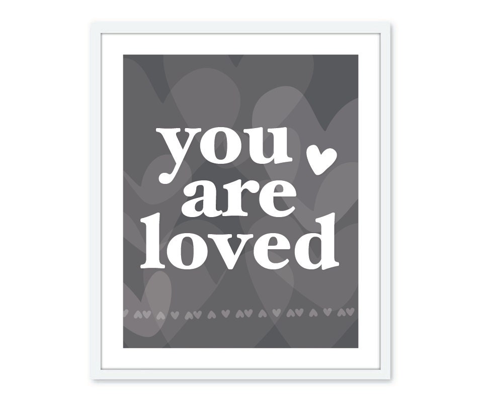 You Are Loved - Digital Art Print - Typography - Charcoal Dark Grey - Heart - Modern Wall Art -Under 20 - AldariArt