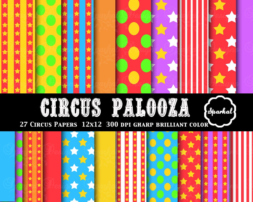 Circus Digital Paper, Preppy Digital Paper, Birthday Party Digital Paper, Invitation paper Circus Theme Birthday Paper Instant Download Il_570xn