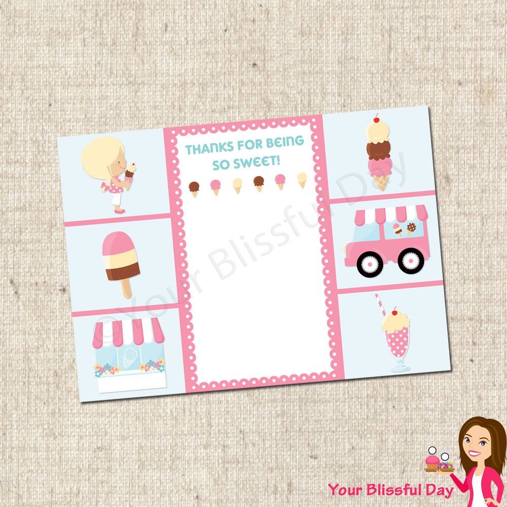 PRINTABLE Girl Ice Cream Party Thank You Cards (Character of your choice) Il_570xn