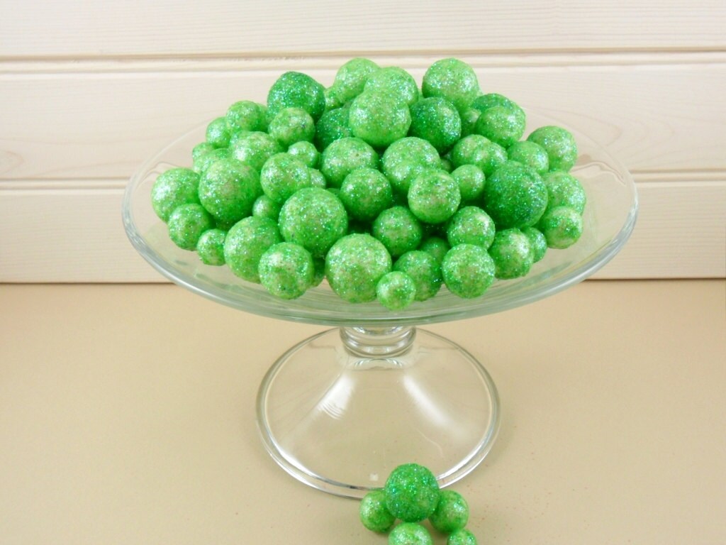 Glitter Balls Pastel Green Styrofoam Beads by CraftingDaily
