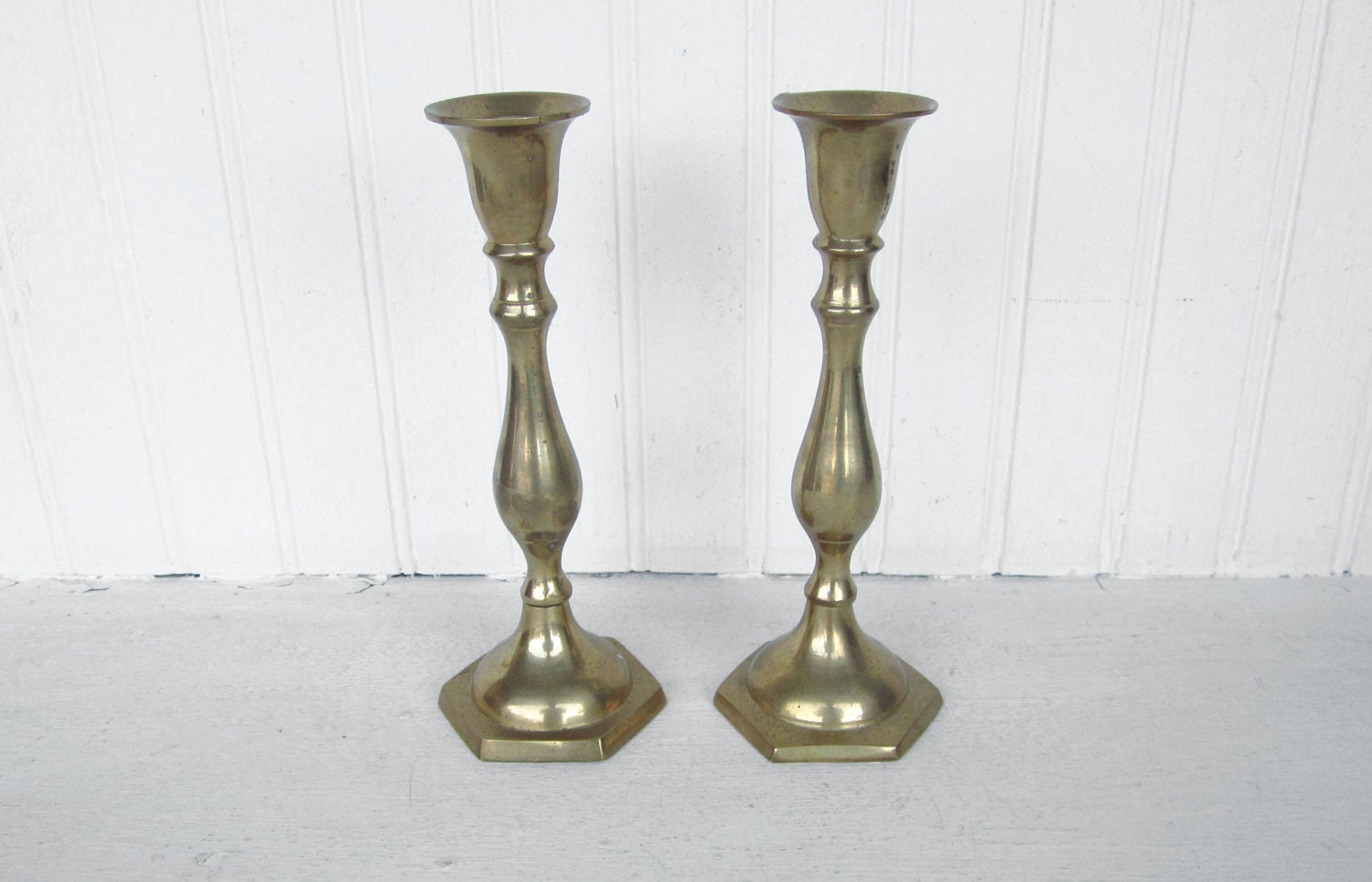 Vintage Brass Candlesticks Set Of Two Made In India by thejunkman