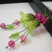 Lime Green and Hot Pink Flower Earrings, Antique Brass Vintage Style, Beaded Lucite Flower Earrings