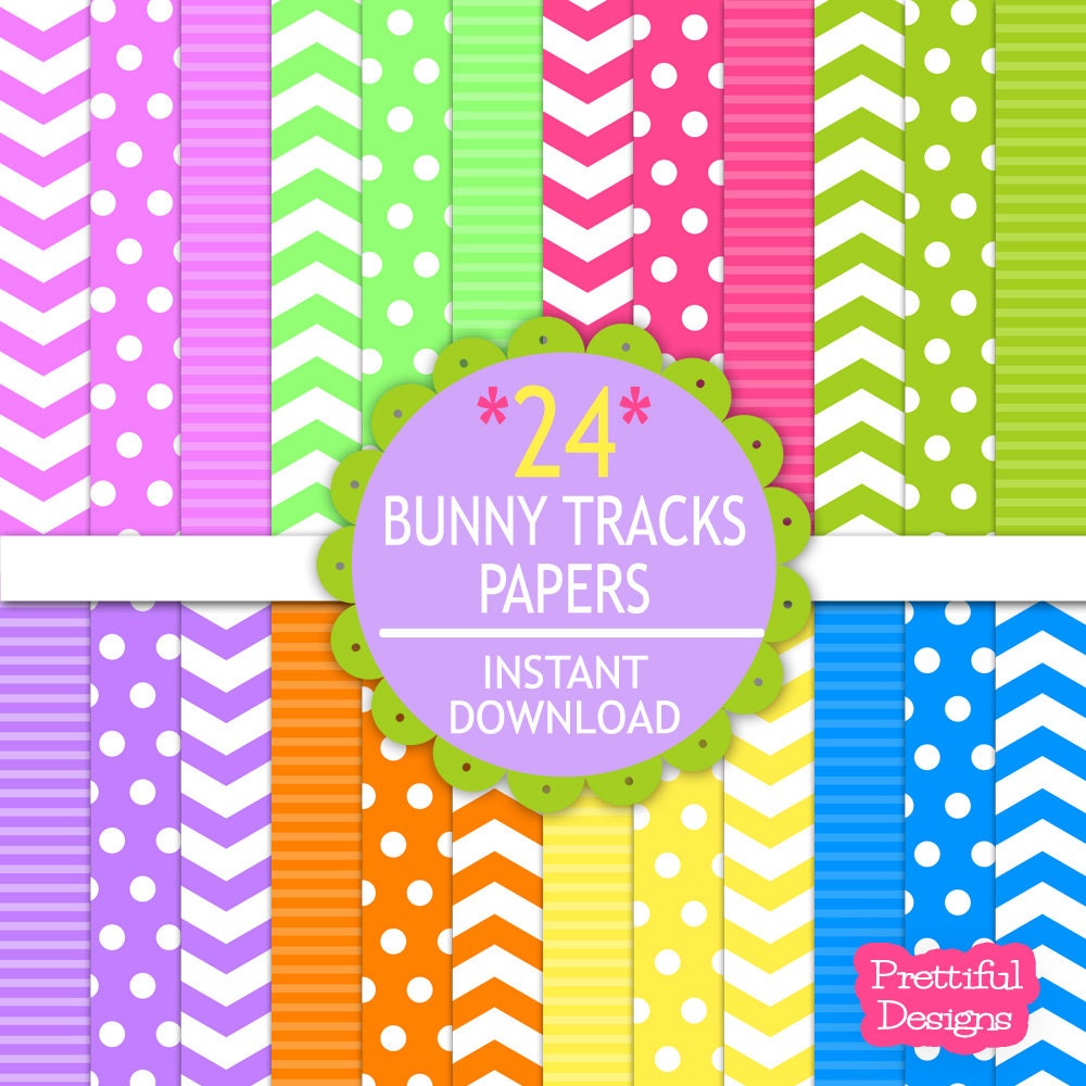 Digital Paper Pack Chevron Polka Dot Stripes Scrapbook Papers Bunny Tracks (572) Il_570xn