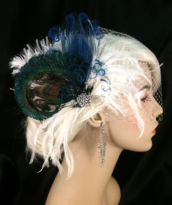 Fancy Peacock Feather Bridal Fascinator Feather By Icegreeneyes