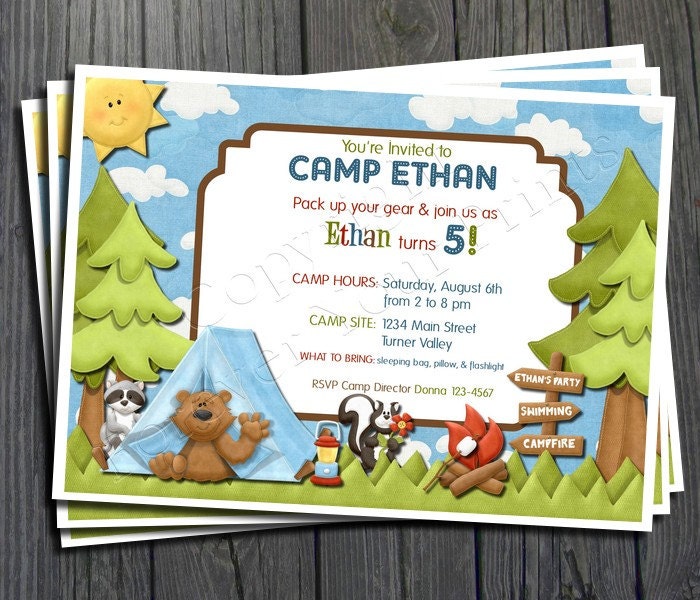 Camping Birthday Invitation - FREE Thank You Card included Il_570xn