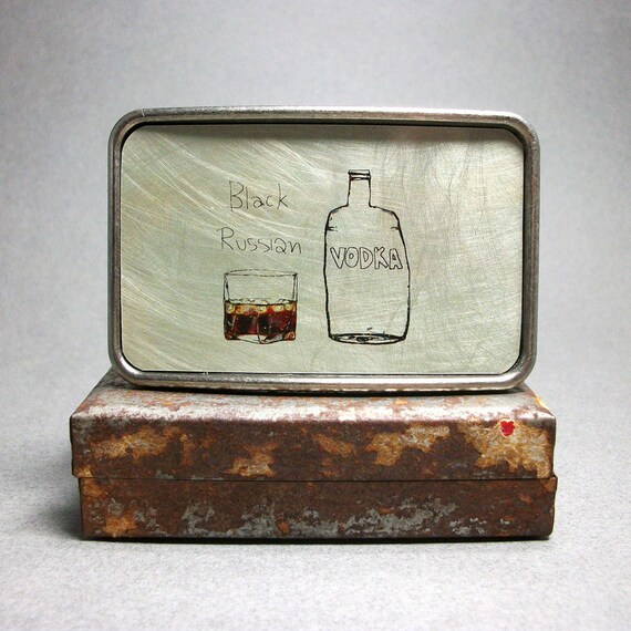 Belt Buckle Black Russian Vodka Cocktail by decembermoondesign
