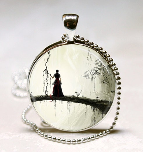 Gothic Jewelry Spooky Woman Silhouette Enchanted Forest Fantasy Art Pendant with Ball Chain Necklace Included - MissingPiecesStudio