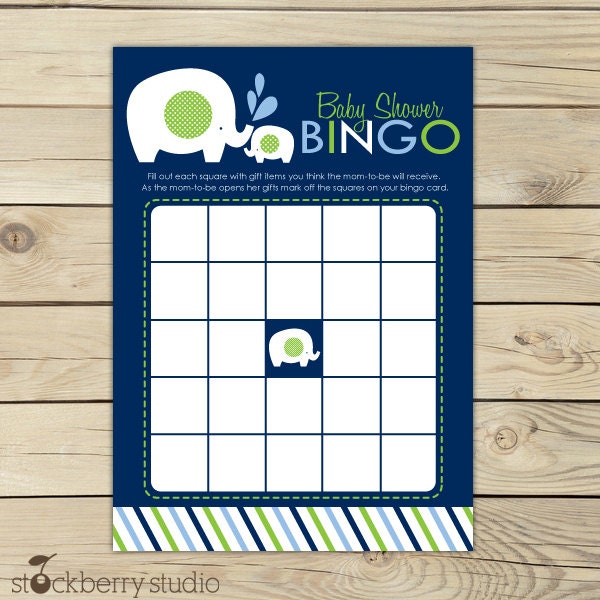Elephant Baby Shower Printable Bingo Game Navy Blue - Instant Download Il_570xn