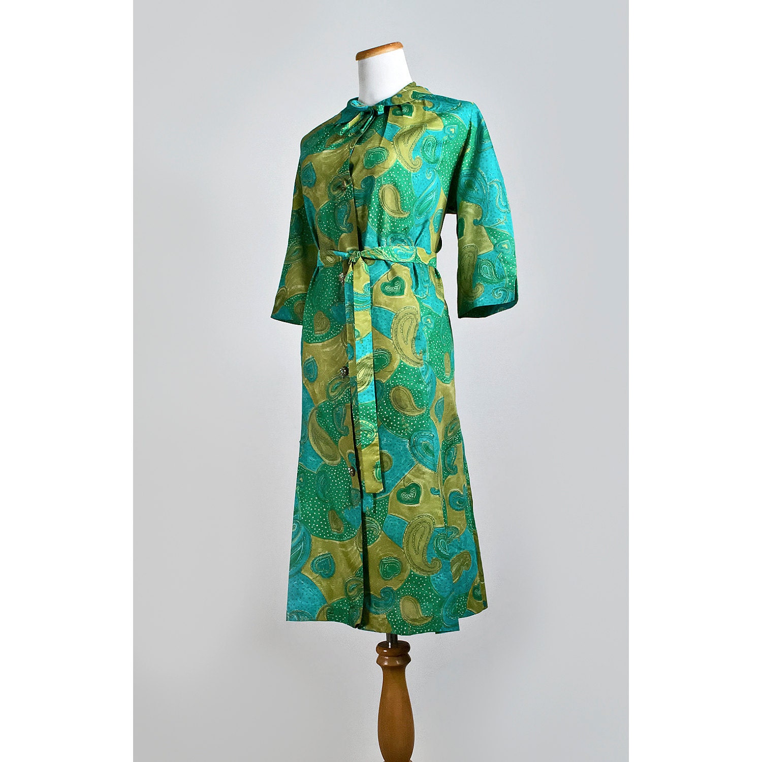 reserved for svetlana / Vintage 40s Dress / 1940s Saybury Green Paisley Dress with Belt / 15 PERCENT OFF SALE