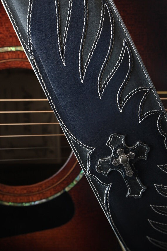 Blue guitar strap leather guitar strap Blue by EthosCustomBrands