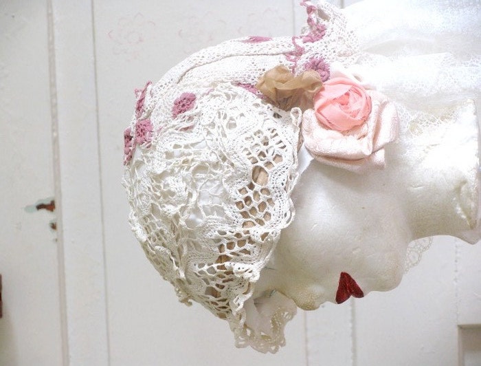 Hat Wedding Valentaine, Hat Edwrdian. Vintage Inspired Cream Lace Hat - recyclingroom