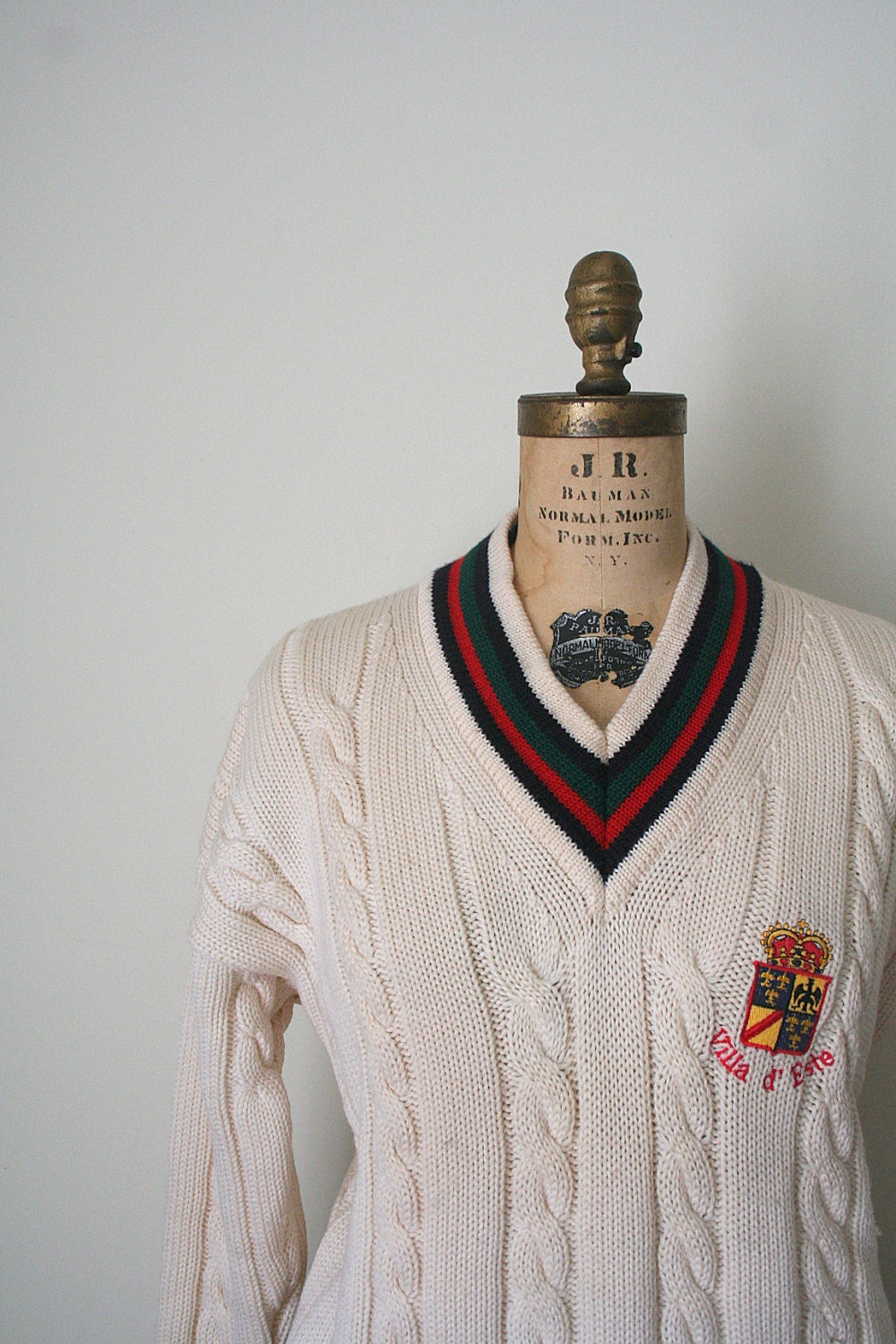 vintage vneck sweater TENNIS CRICKET wool cable by AgeofMint