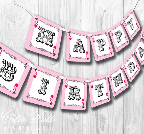 Queen of Hearts Party, Alice in Wonderland Party - PRINTABLE BIRTHDAY BANNER- Cutie Putti Paperie Il_570xn