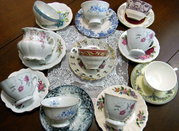 Wedding  Vintage tea Party Lot   MISMATCHED cups or Tea bulk Saucers in  and Cups  vintage Bulk