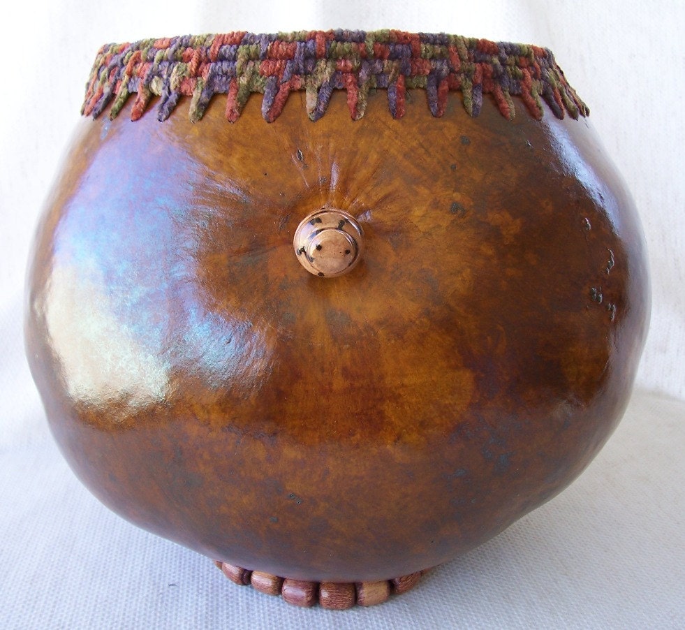 Extra large fat gourd bowl suede yarn coiled rim by VestedInterest