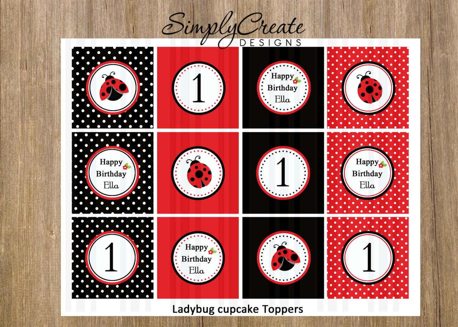 Ladybug Cupcake Toppers DIGITAL File 8.5 x 11 JPEG File Personalized Il_570xn