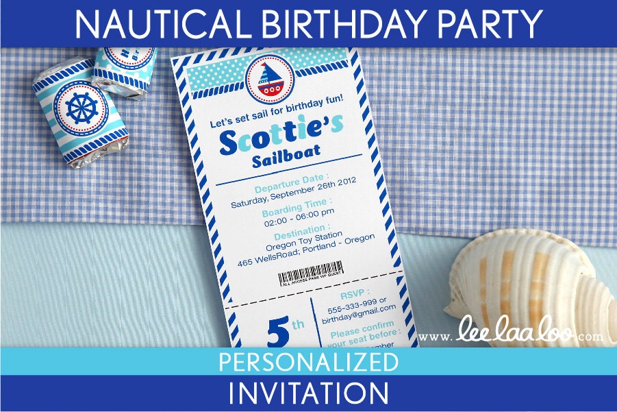 Nautical Birthday Party Invitation Personalized Printable // Nautical - B23Pa3 Il_570xn