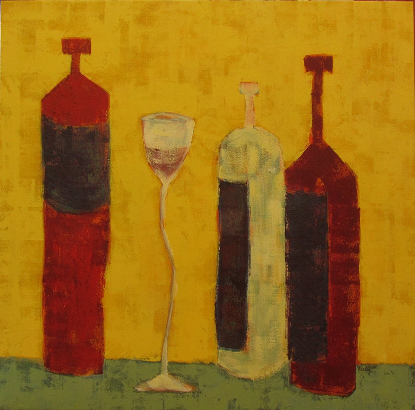 metallic 29 painting Stylized Large x  in 29 painting bottles bottles Art glass glass  wine Acrylic. look and