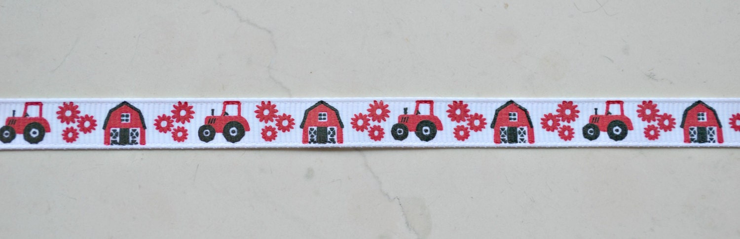 Barn & tractors 3/8 inch grosgrain ribbon Il_570xn