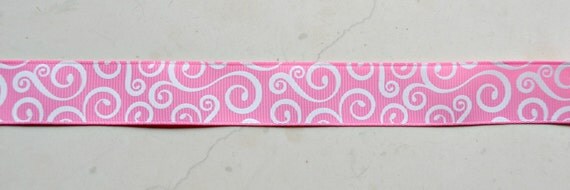 Elegant white swirls on pink 7/8" grosgrain ribbon Il_570xn