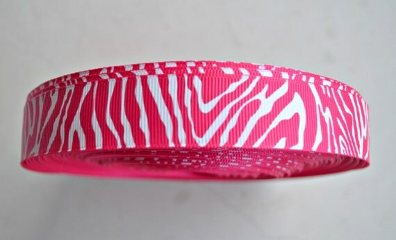 Hot pink & white Zebra/Tiger striped Print 7/8" grosgrain ribbon Il_570xn
