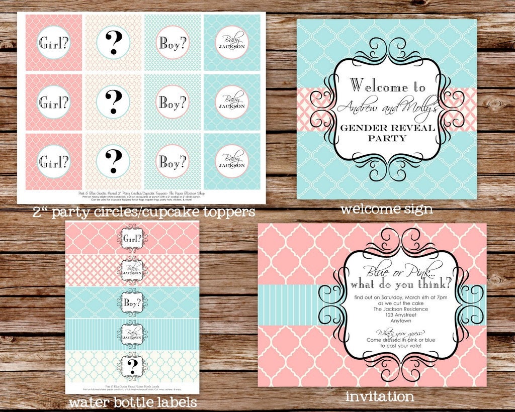 Printable Pink and Blue Gender Reveal Party Package Il_570xn