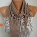 ON SALE - Beige Scarf - Pashmina Scarf - Cowl with Lace Edge - fatwoman - Bridesmaid Gift