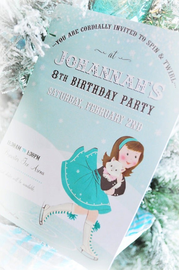 Vintage Tiny Ice Dancer - Custom Printable Invitation - Figure Skating, Ice Skating Birthday Party, Winter wonderland, Swan Lake Il_570xn