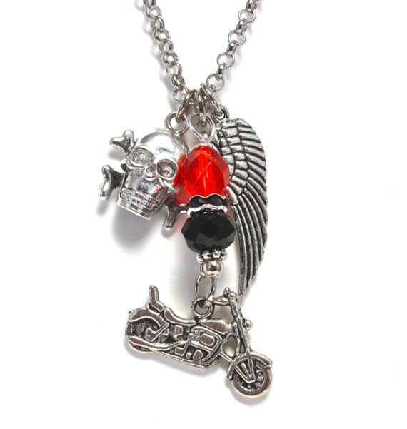 Biker Necklace Silver Motorcycle Jewelry by GalvestonTradingCo