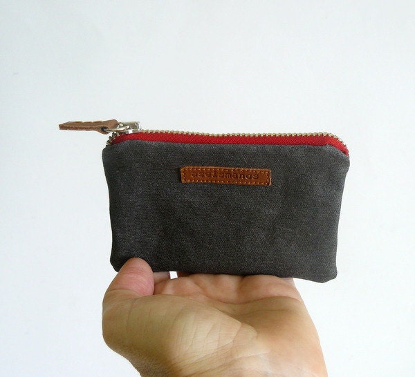 Handmade men retro grey waxed canvas coin purse/ wallet - aseismanos