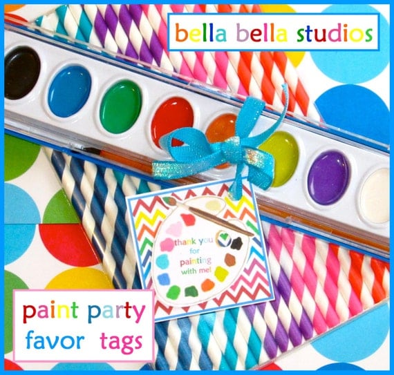 ART - PAINTING Birthday Party Instant Download PRINTABLE Favor Tags - Bella Bella Studios Il_570xn
