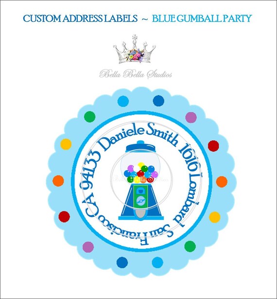Rainbow Bubble Gum Birthday Party CUSTOM ADDRESS LABELS by Bella Bella Studios Il_570xn