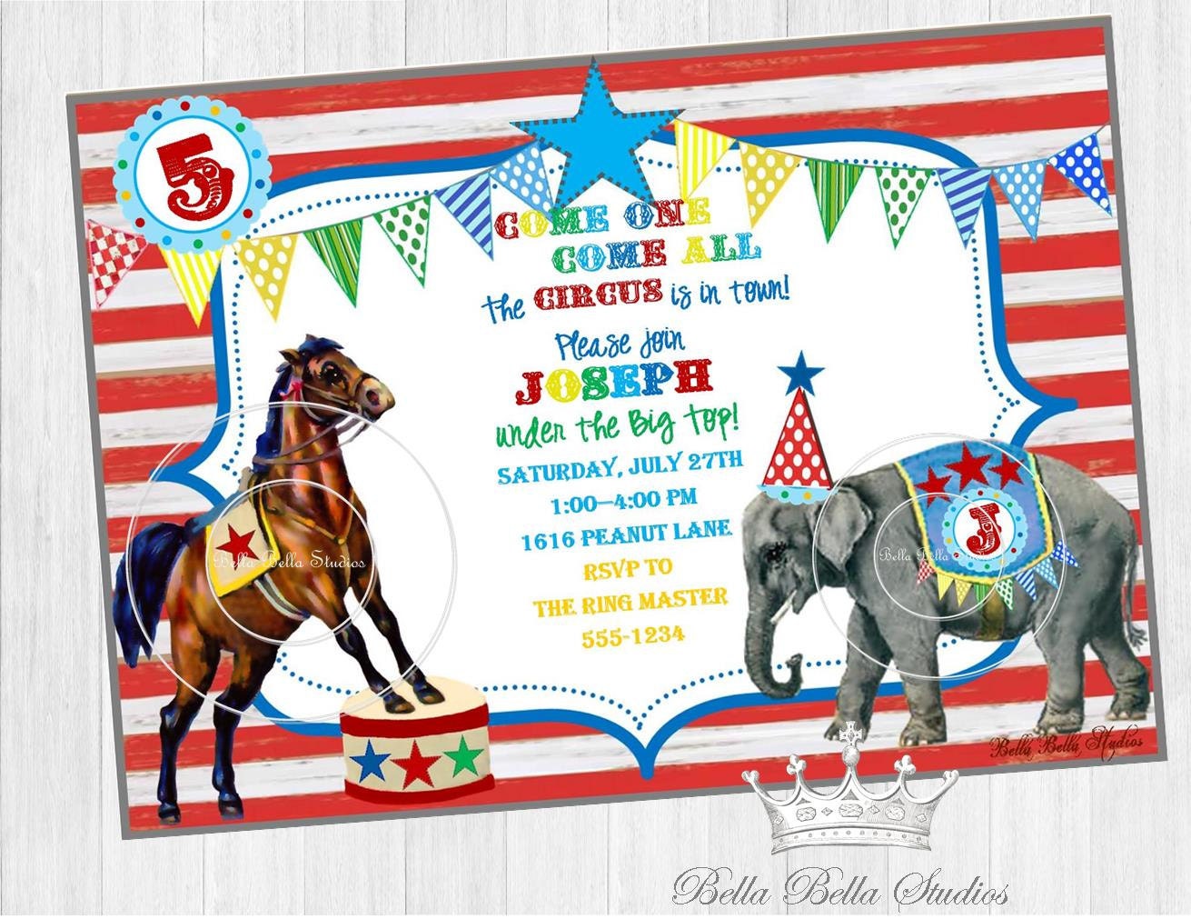 Vintage Circus Party, Carnival Party - PRINTABLE CUSTOMIZED INVITATION - Bella Bella Studios Il_570xn