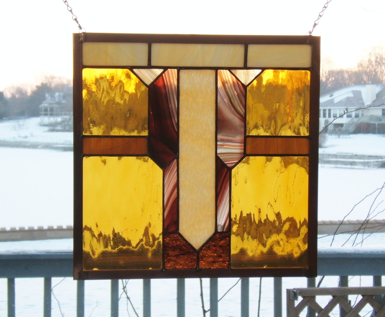 Amber Stained Glass Panel Window Prairie Style Arts And By Sghovel