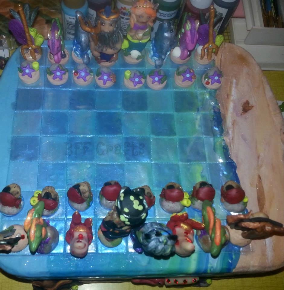 Chess Set Polymer Clay Handmade Unique by bffcrafts1