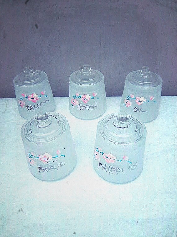 Nursery Jars - Vintage Hazel Atlas Baby Jars - Shabby Nursery Decor