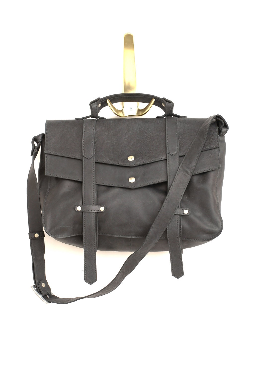Black messenger bag - cross body leather bag