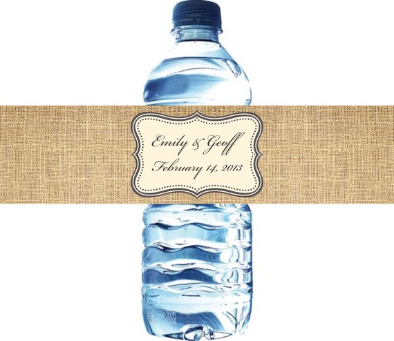 50 Wedding Stickers, Burlap Waterproof Water Bottle Labels - Printed labels with your wedding colors Il_570xn