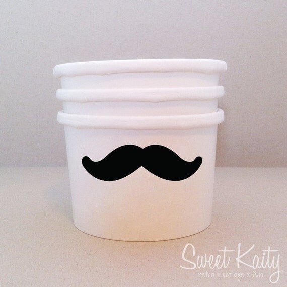 24 Mustache Ice Cream Cups - Vinyl Decal on White Paper Ice Cream Cup - Party Cup - Custom Ice Cream Cup - Little Man Party - 8 oz Il_570xn