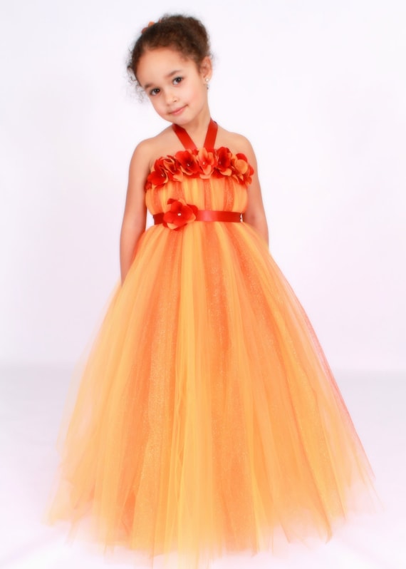 Flower Girl Tutu Dress - Orange & Rust - Sunburst - 12 Month to 2 Toddler Girl Il_570xn