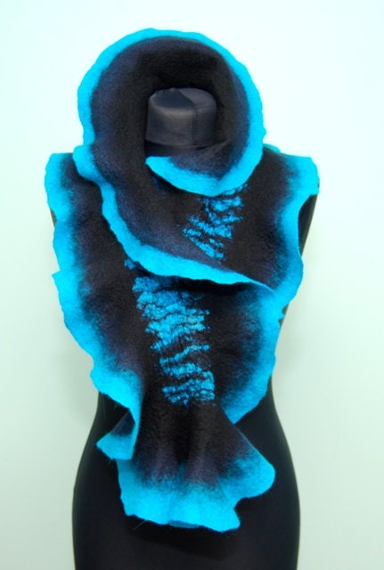 Navy blue black and turquoise scarf - joboba123
