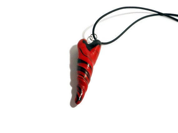 Heart shaped black & red polymer clay pendant - BramalfieBeadsetc