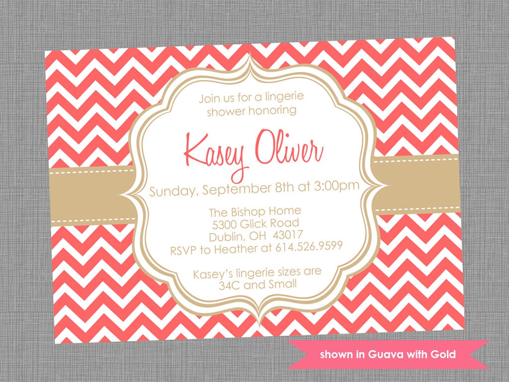 Lingerie Shower Invitation - Printable Shower Themed Chevron Invite - Colors and Text Customizable Il_570xn