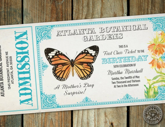 Mother's Day or Birthday Invitation to Botanical Gardens with butterfly summer or spring wedding, baby shower, bridal shower, tea party Il_570xn