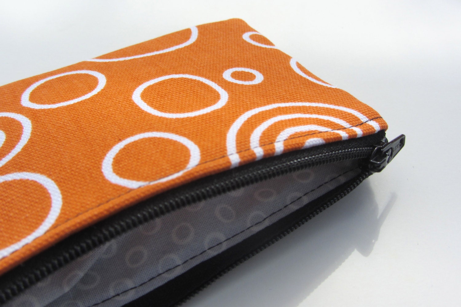 Fall Organic Canvas Backed Mini Pouch in Black Canvas & Orange Print - STRUCTUREbags