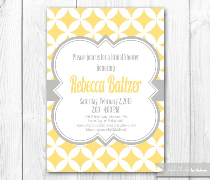 Bridal Shower Invitation - Mod Yellow & Gray. DIY Printable Bridal Shower, Baby Shower or Birthday Invite - Coordinating Package Available Il_570xn