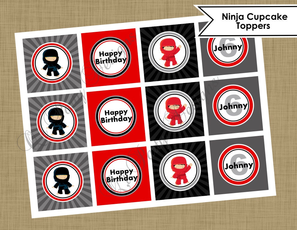 DIY Printable Ninja Cupcake toppers DIGITAL FILE by QTpartyDesigns