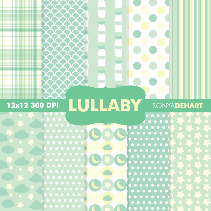 Baby Digital Papers Baby Shower Pattern's Green Lullaby Instant Download Il_570xn